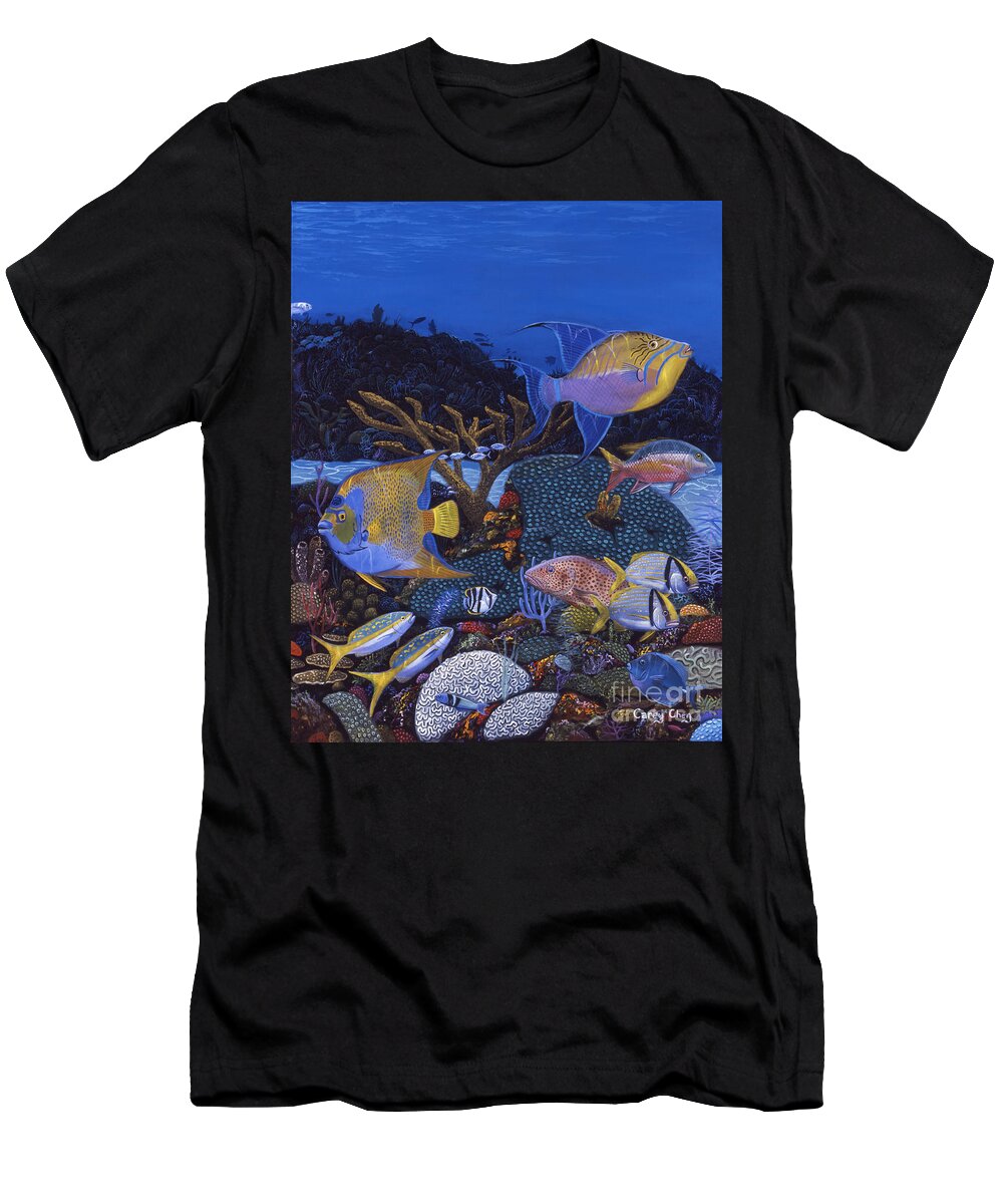 Trigger Fish T-Shirt featuring the painting Cayman Reef 1 RE0021 by Carey Chen