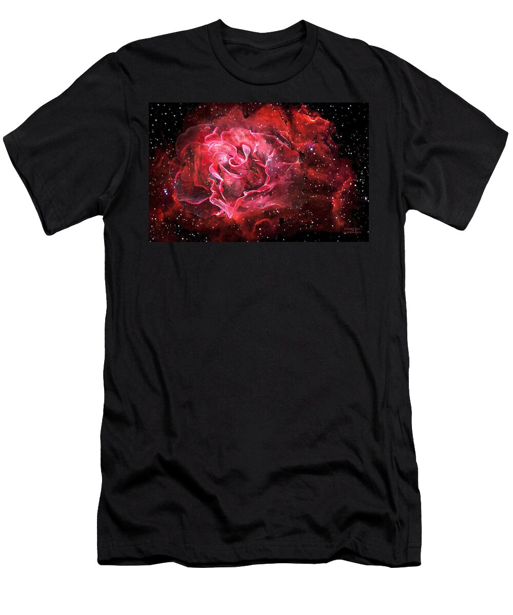 Rose T-Shirt featuring the mixed media Celestial Rose by Carol Cavalaris