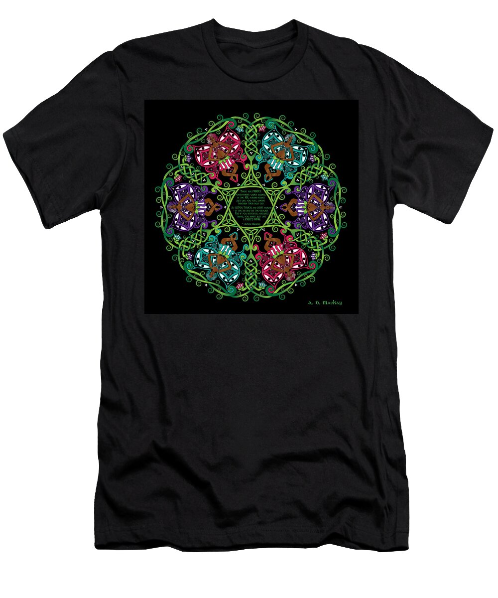 Celtic Knotwork T-Shirt featuring the digital art Celtic Fairy Mandala by Celtic Artist Angela Dawn MacKay