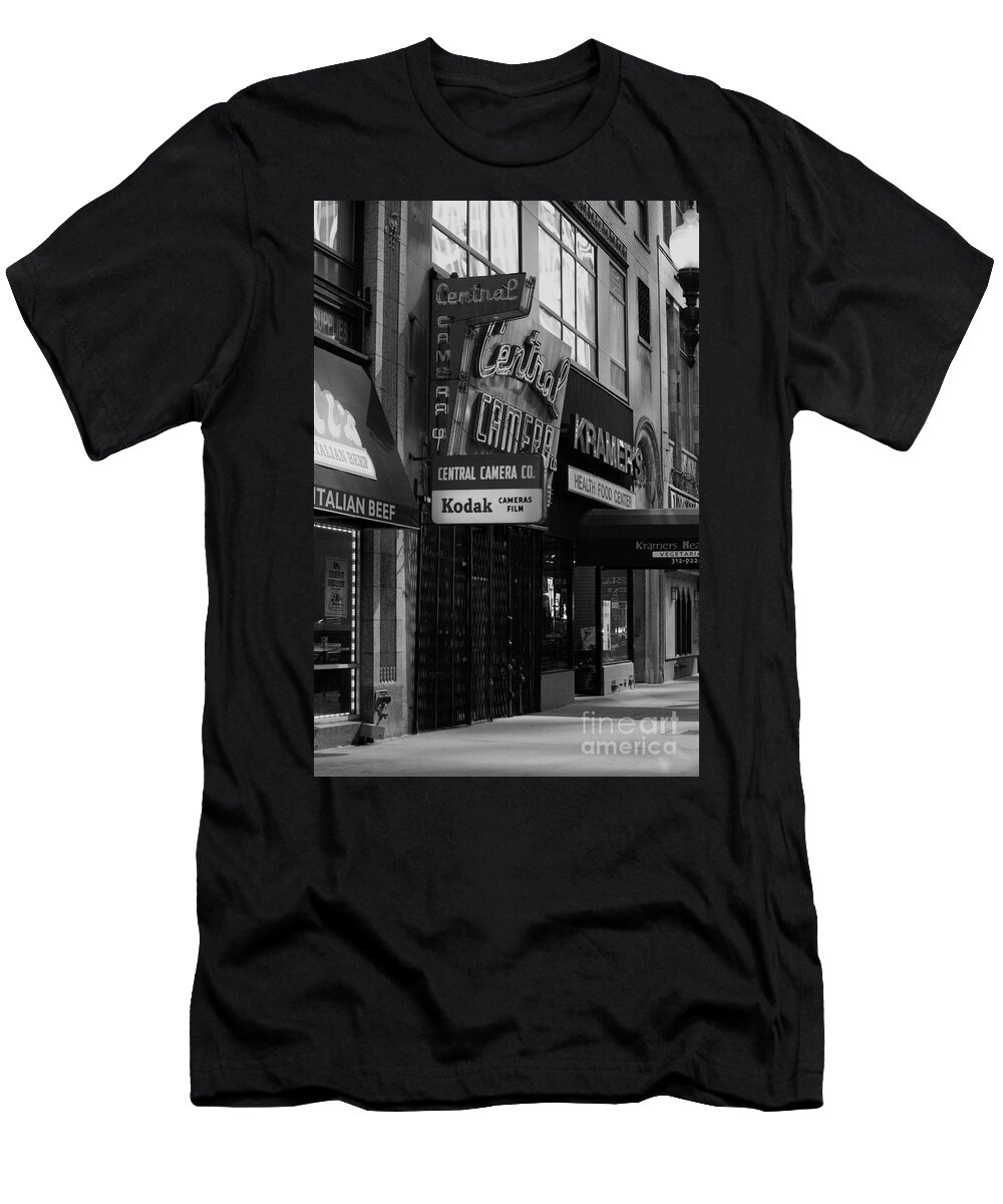 Chicago T-Shirt featuring the photograph Central Camera Chicago - Black and White by Frank J Casella