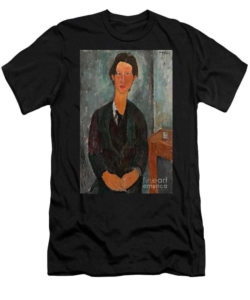 Chaim Soutine; Painter; Male; French; Portrait; Half Length; Stylised; Stylized; Artist; Table; Seated T-Shirt featuring the painting Chaim Soutine by Amedeo Modigliani
