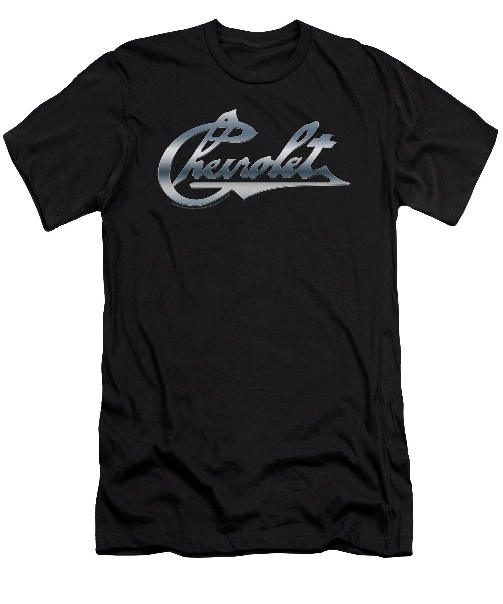  T-Shirt featuring the digital art Chevrolet - Chrome Vintage Chevy Bowtie by Brand A