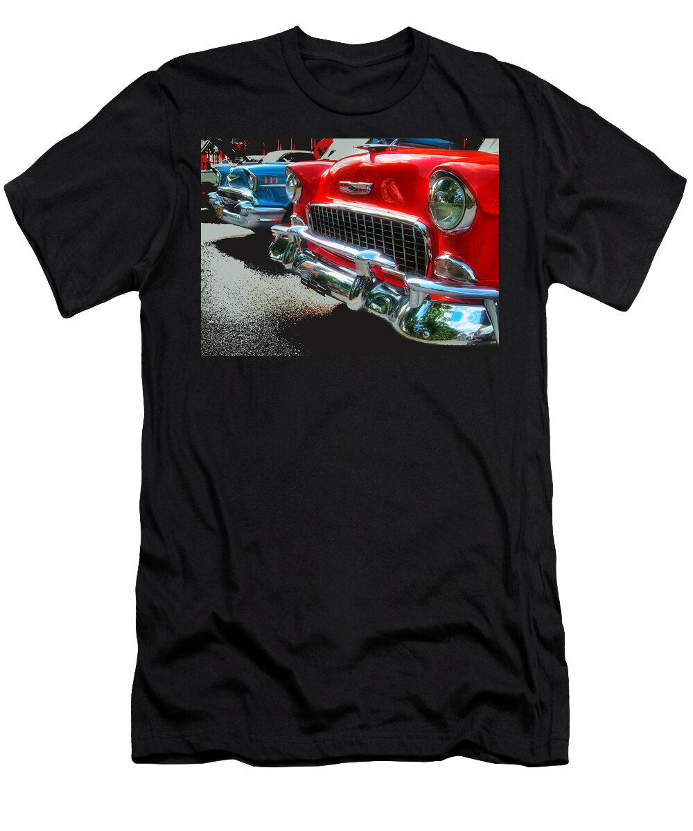 1955 T-Shirt featuring the photograph Chevy Grills by Vic Montgomery