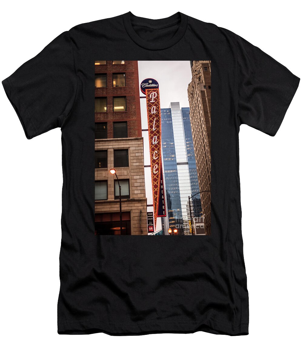 America T-Shirt featuring the photograph Chicago Cadillac Palace Theatre Sign by Paul Velgos