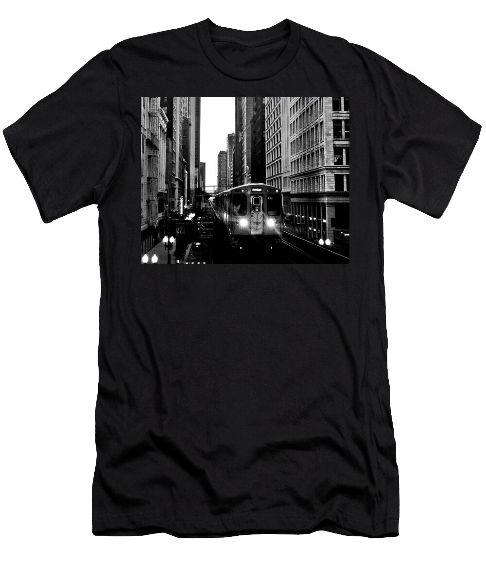 Chicago T-Shirt featuring the photograph Chicago L Black And White by Benjamin Yeager