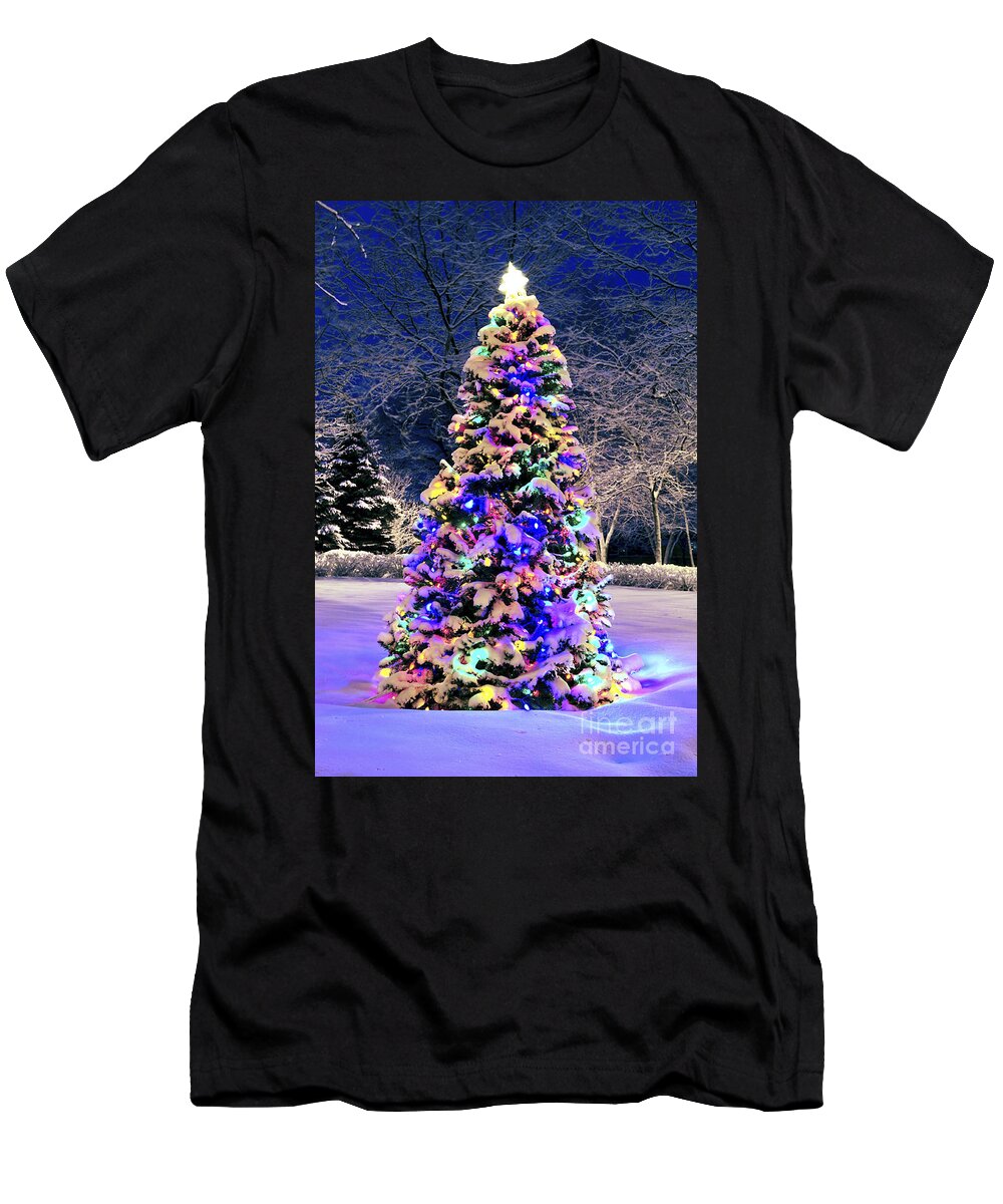 Christmas T-Shirt featuring the photograph Christmas tree in snow by Elena Elisseeva