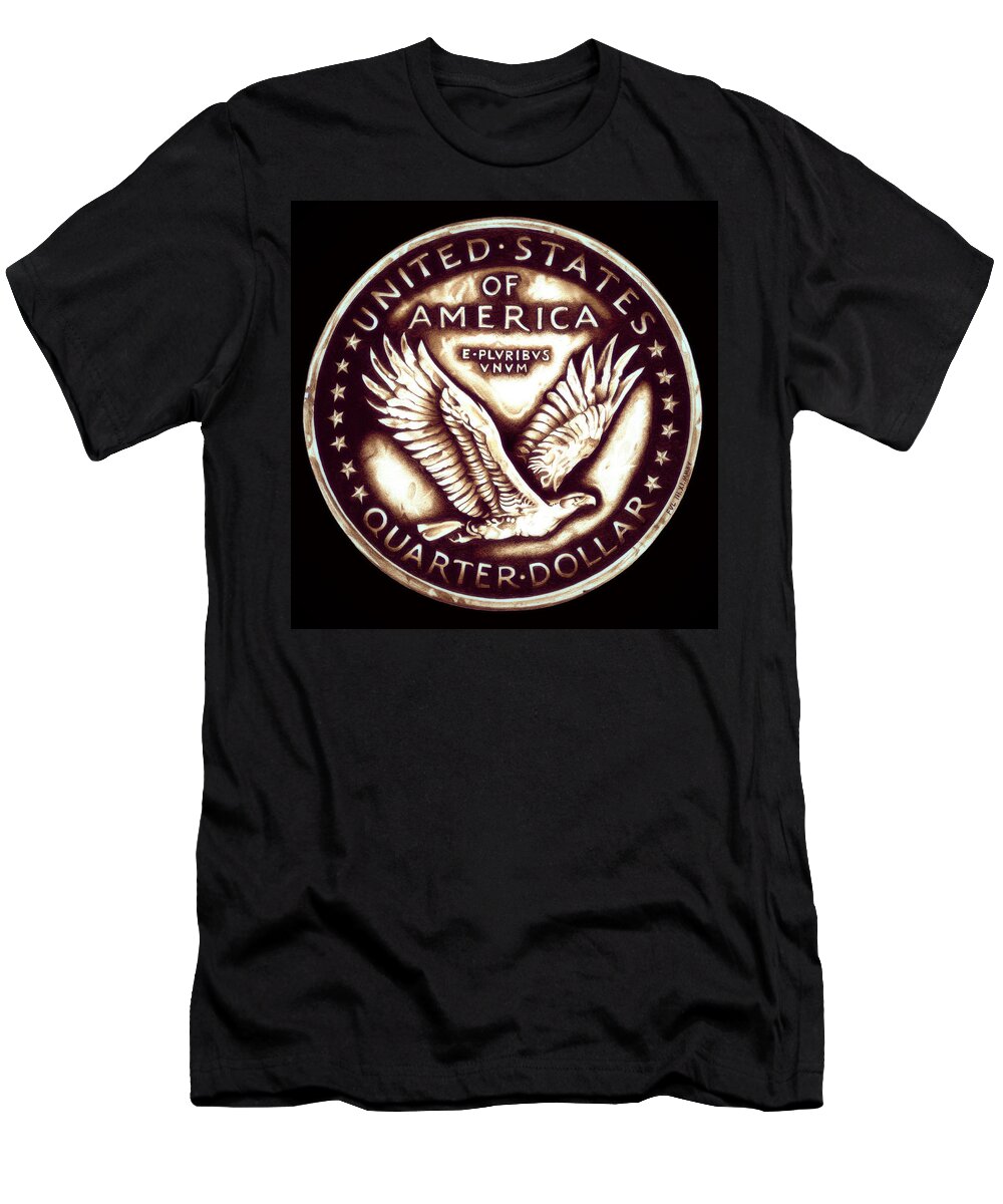 Coin T-Shirt featuring the drawing Circulated Standing Liberty Reverse by Fred Larucci