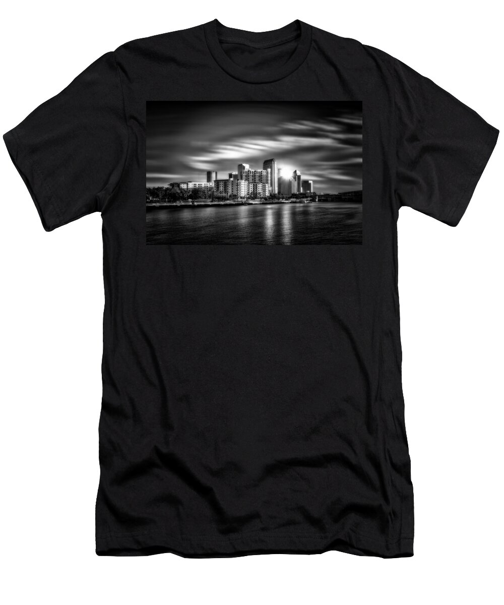 Monochrome T-Shirt featuring the photograph City of Reflection in Monochrome HDR by Michael White