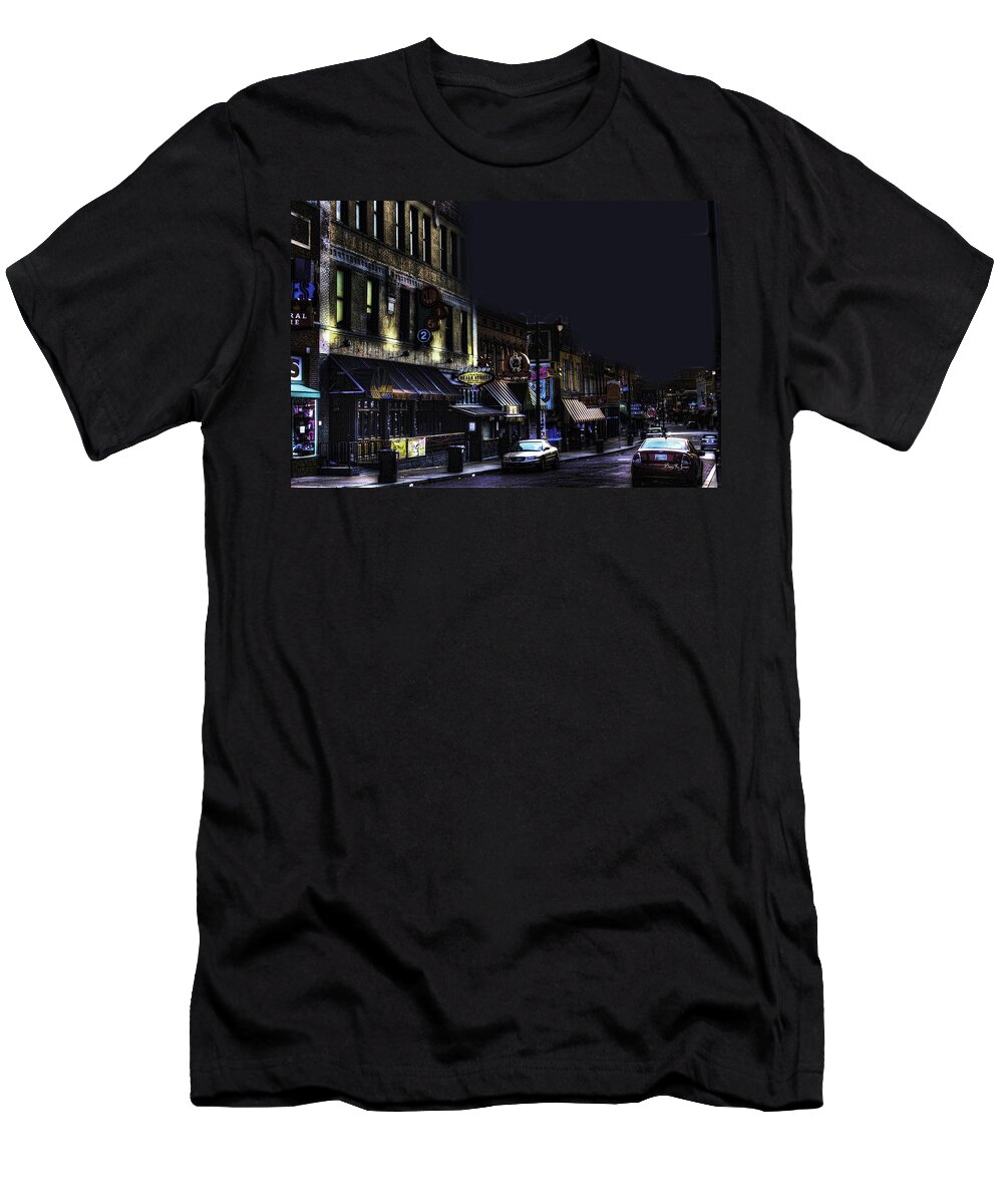 Beale Street T-Shirt featuring the photograph Memphis - Night - Closing Time on Beale Street by Barry Jones