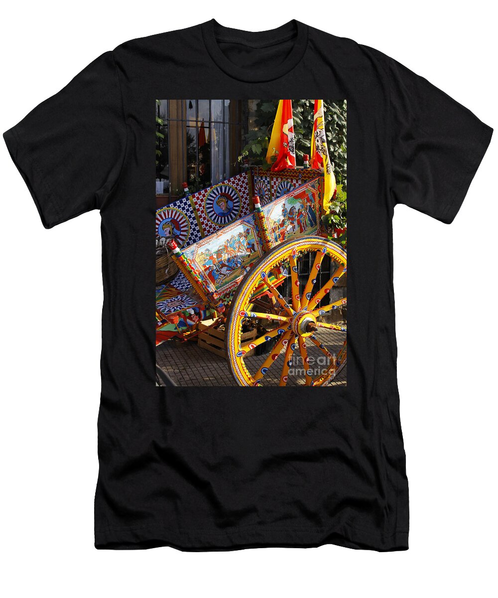 Sicily T-Shirt featuring the photograph Colorful decorated horse carriage Cefalu Palermo Sicily Italy by Stefano Senise