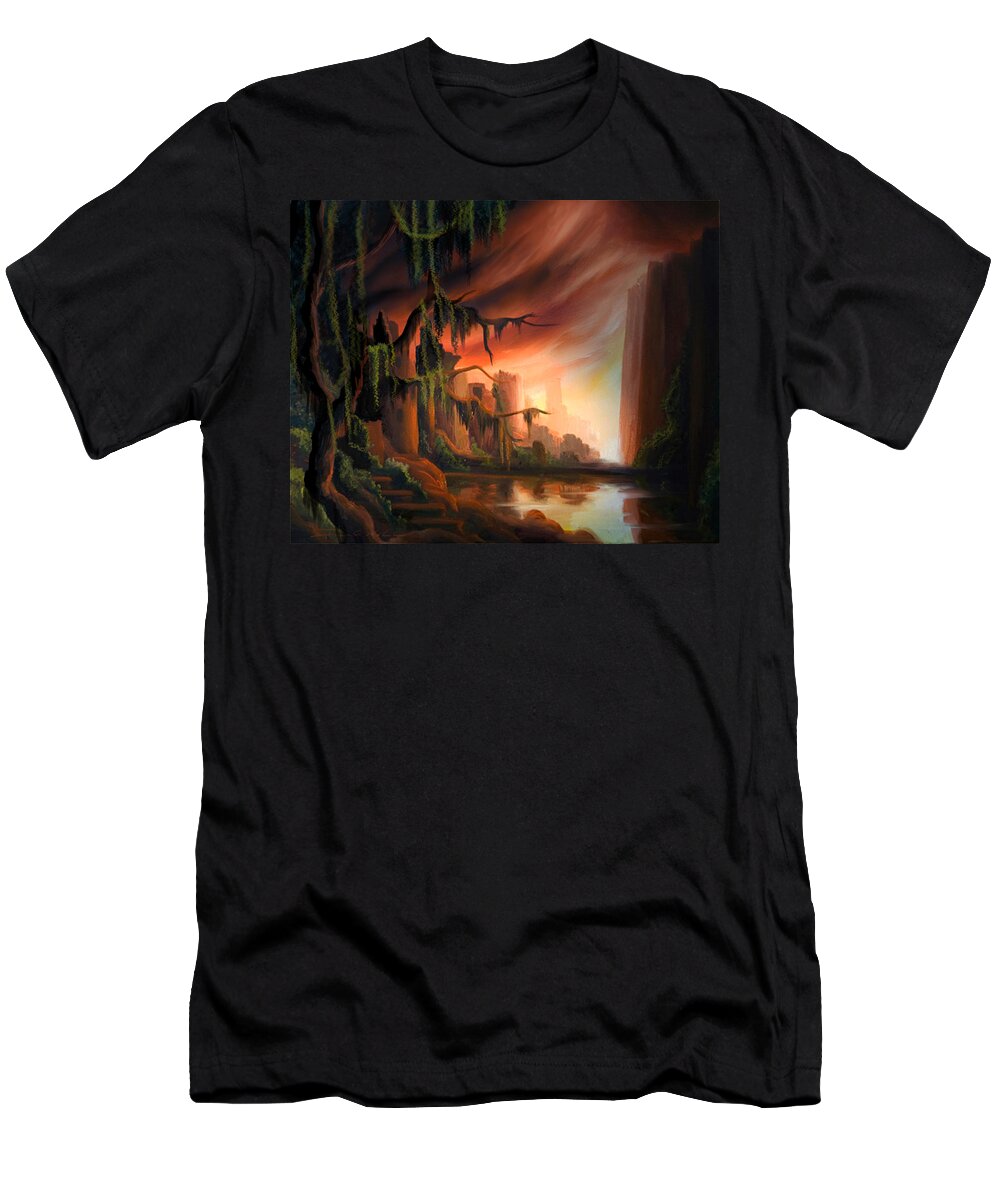 Sunrise T-Shirt featuring the painting Cooridor of Light by James Hill