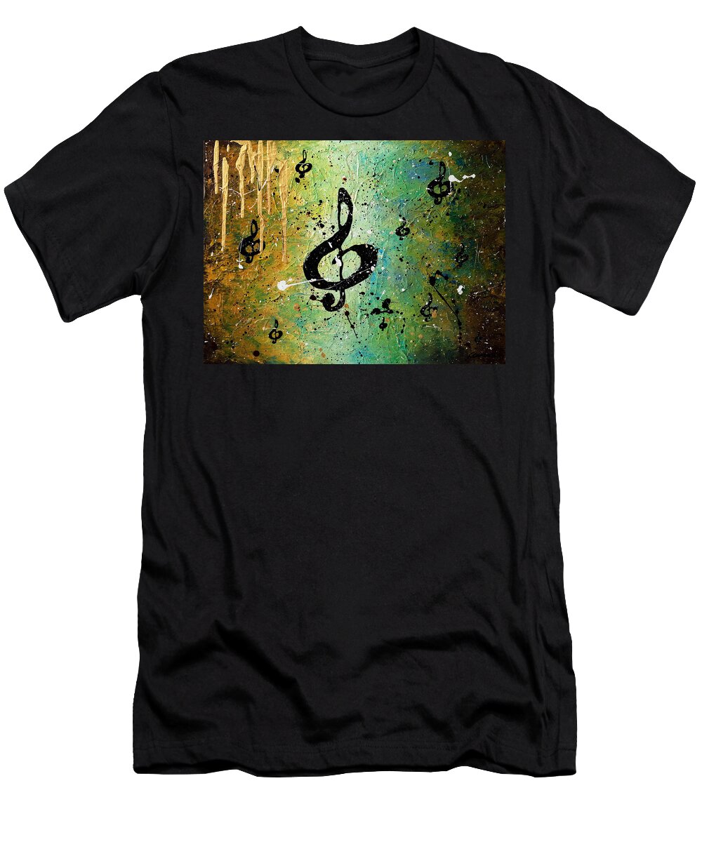 Music Abstract Art T-Shirt featuring the painting Cosmic Jam by Carmen Guedez