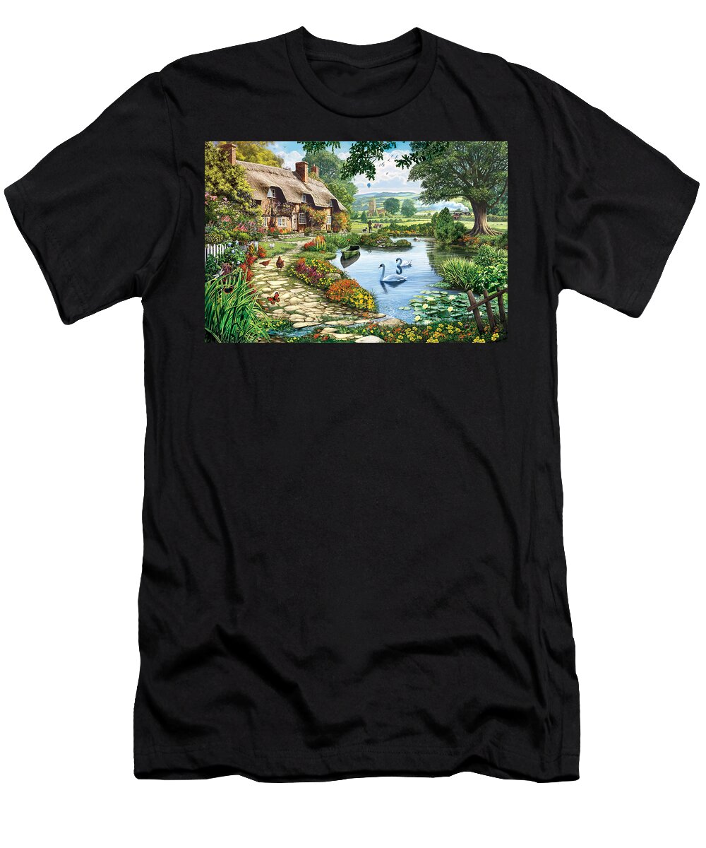 Steve Crisp T-Shirt featuring the photograph Cottage by the Lake by MGL Meiklejohn Graphics Licensing