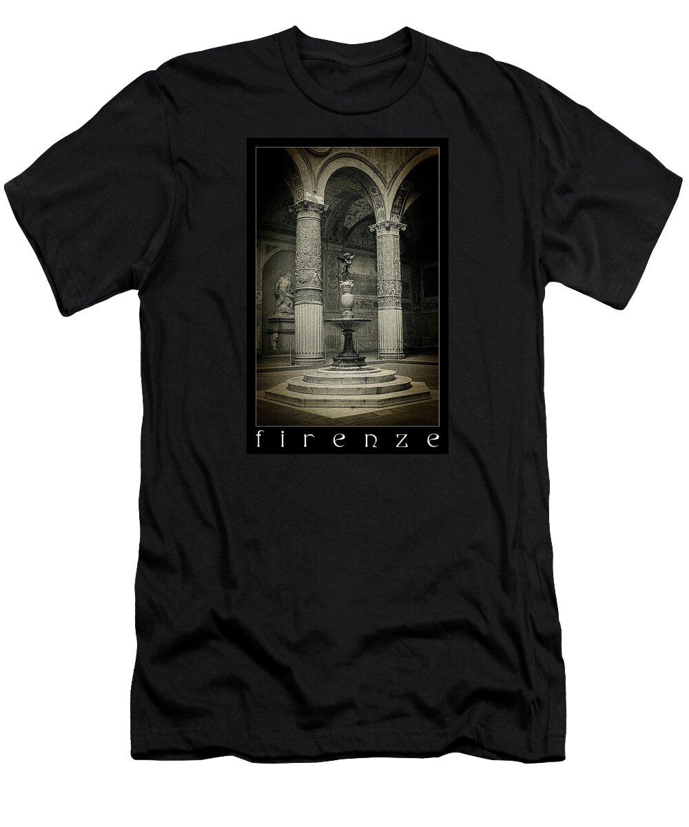 Courtyard Palazzo Becchio T-Shirt featuring the photograph Courtyard Fountain lomo by Weston Westmoreland