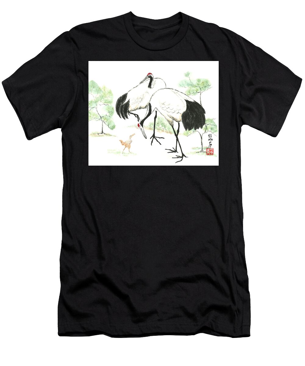 Crane T-Shirt featuring the painting Crane Family by Terri Harris