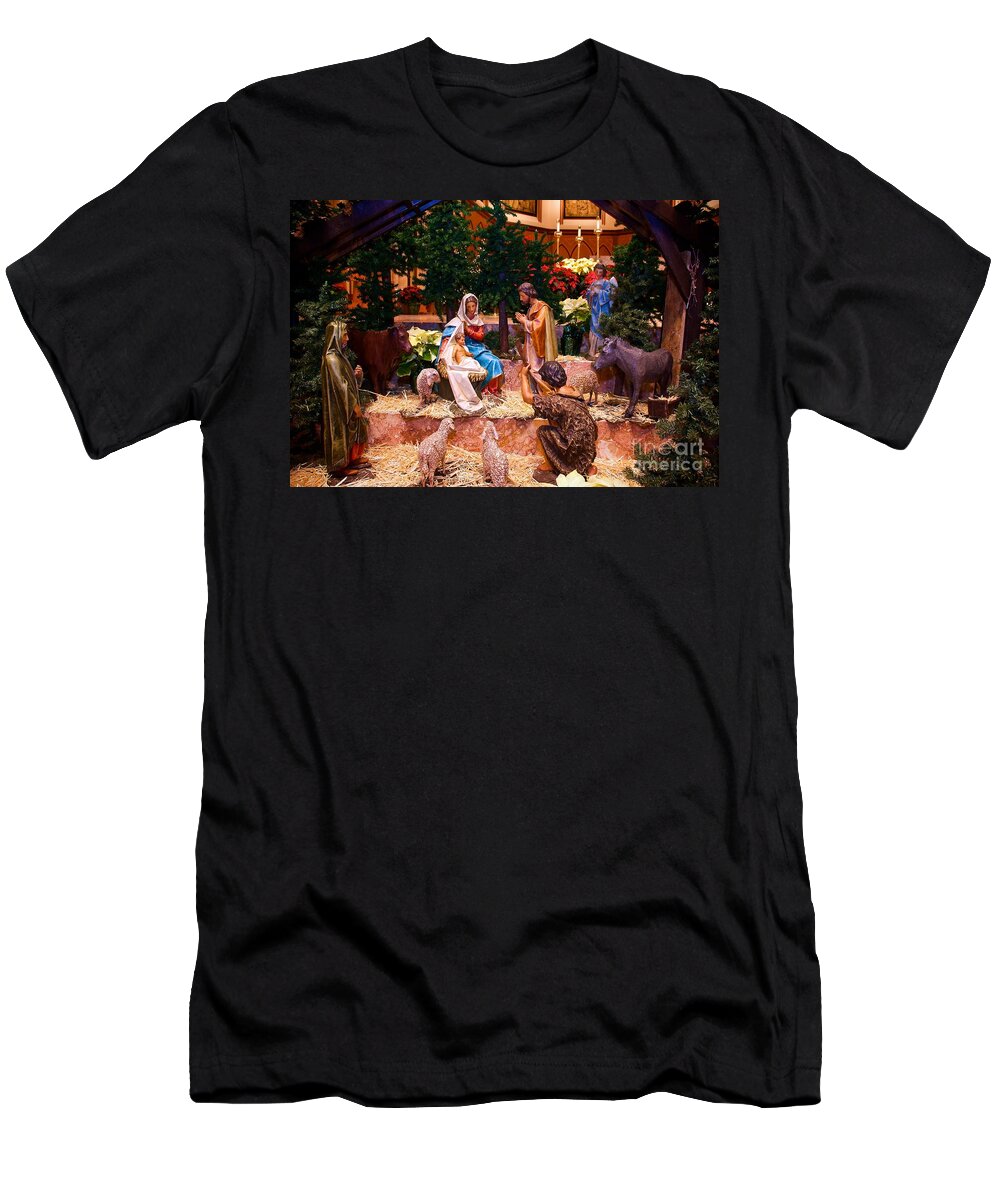 Christmas Cards T-Shirt featuring the photograph Creche Scene at Holy Name Cathedral Chicago by Frank J Casella