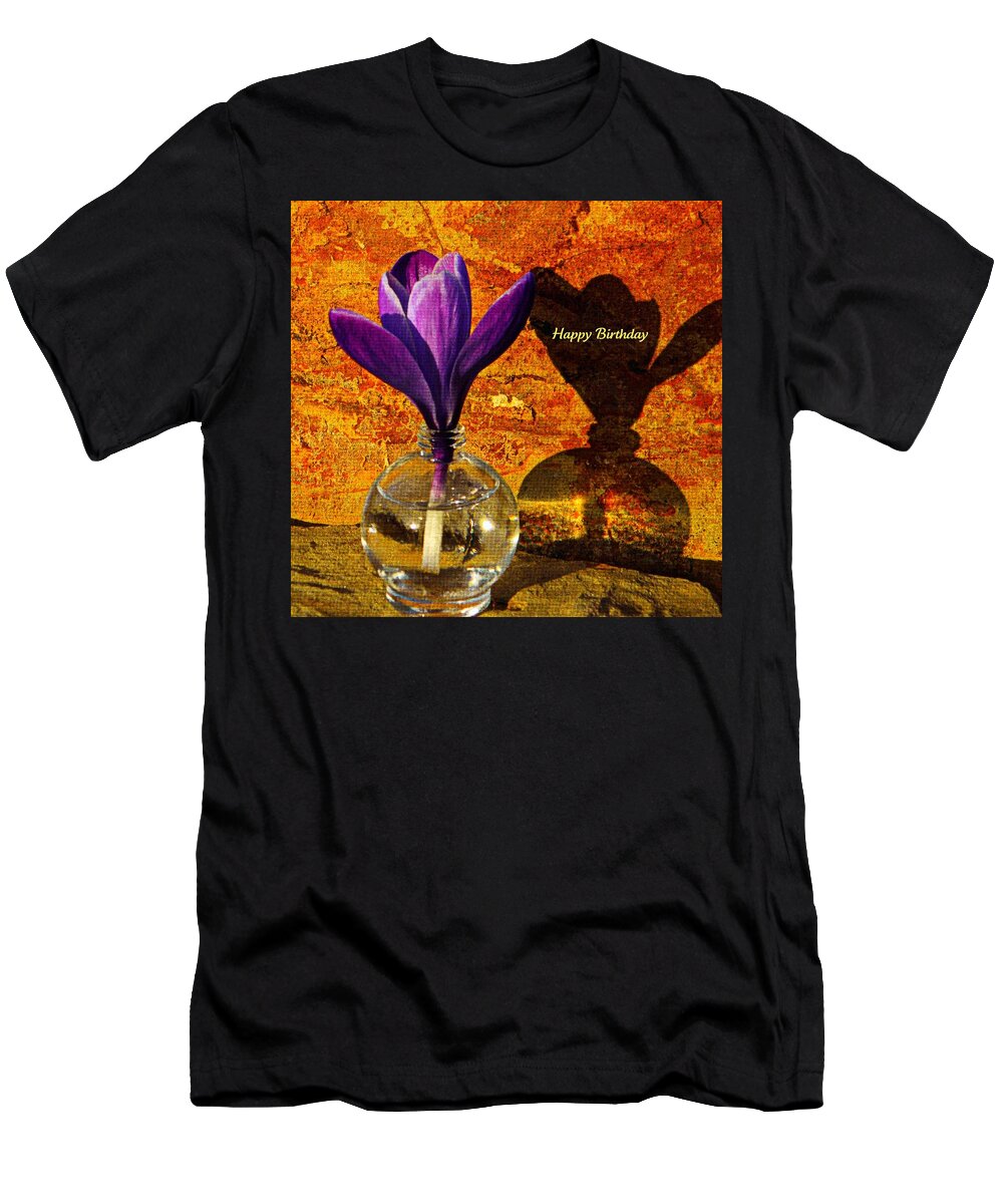 Card T-Shirt featuring the photograph Crocus Floral Birthday Card by Chris Berry