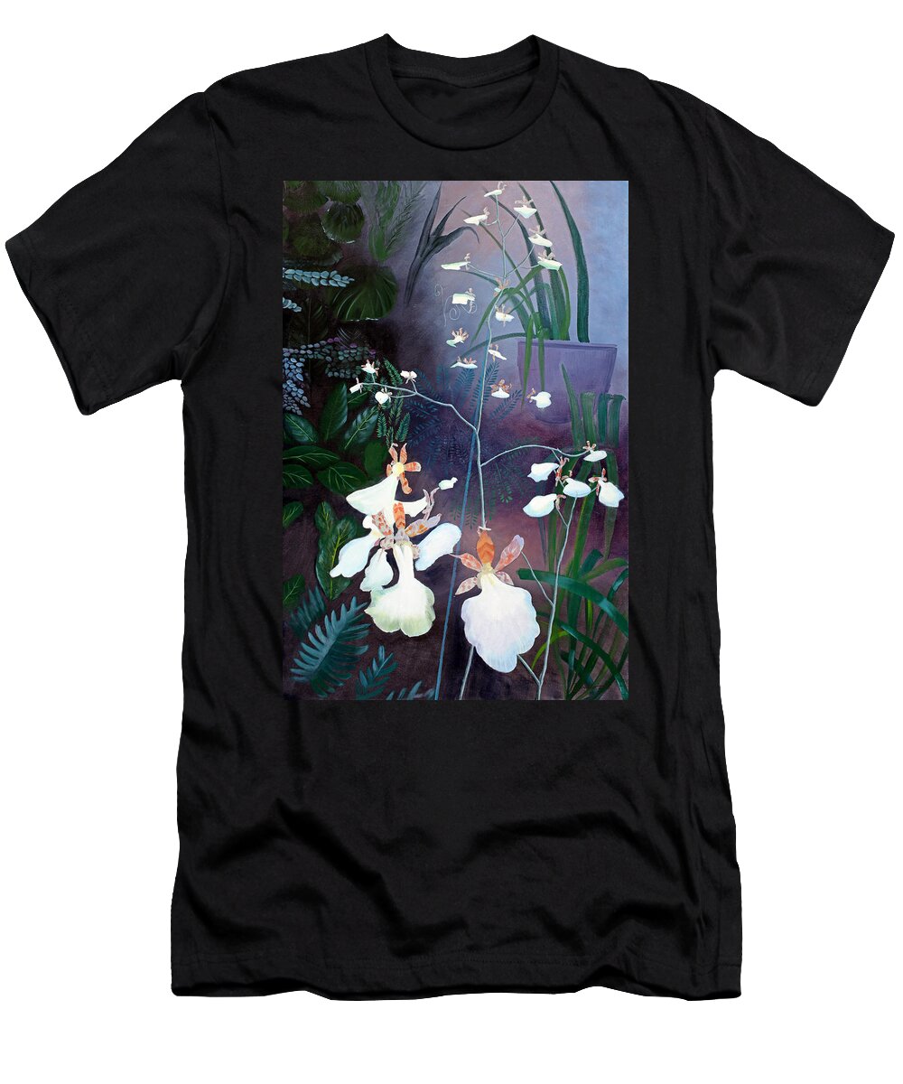Orchids Are One Of My Favorite Subjects. Their Unique Shapes T-Shirt featuring the painting Dancing Orchids by Ruben Carrillo