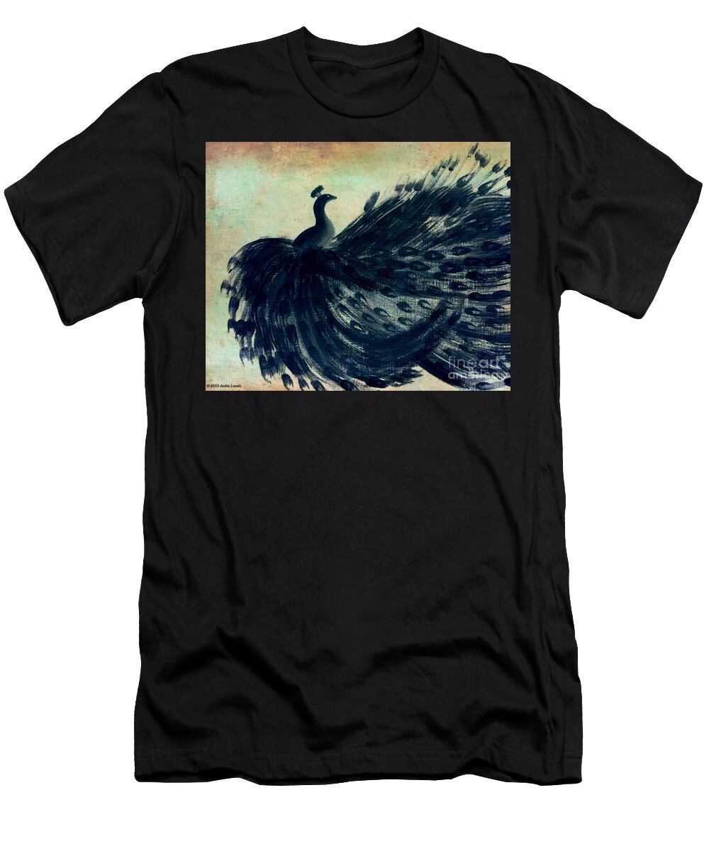 Black Bird T-Shirt featuring the painting DANCING PEACOCK mint by Anita Lewis