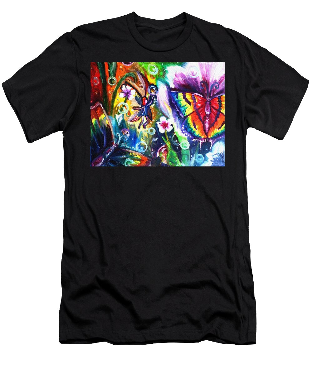 Butterfly T-Shirt featuring the painting Dancing With Dew by Shana Rowe Jackson
