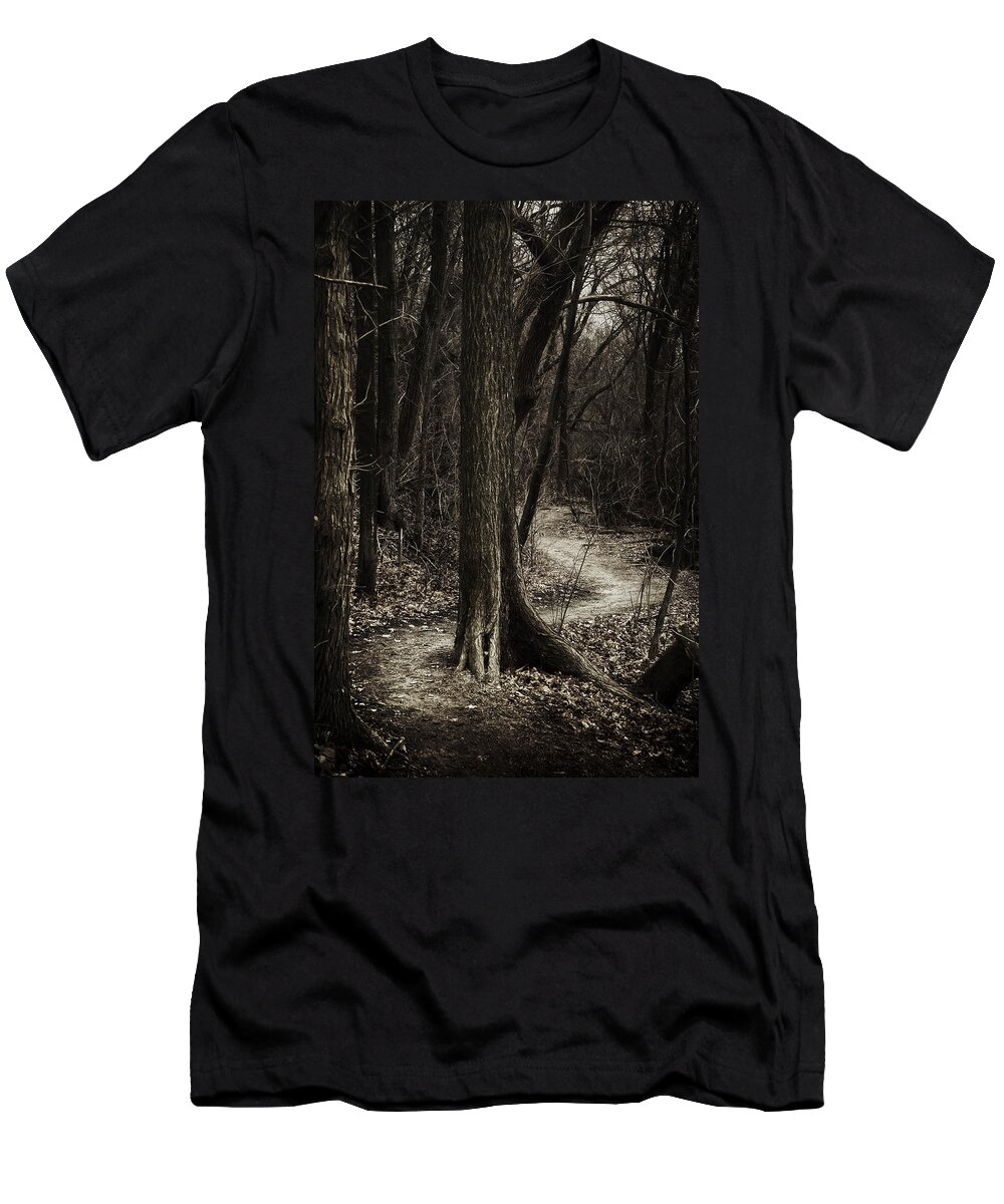 Path T-Shirt featuring the photograph Dark Winding Path by Scott Norris