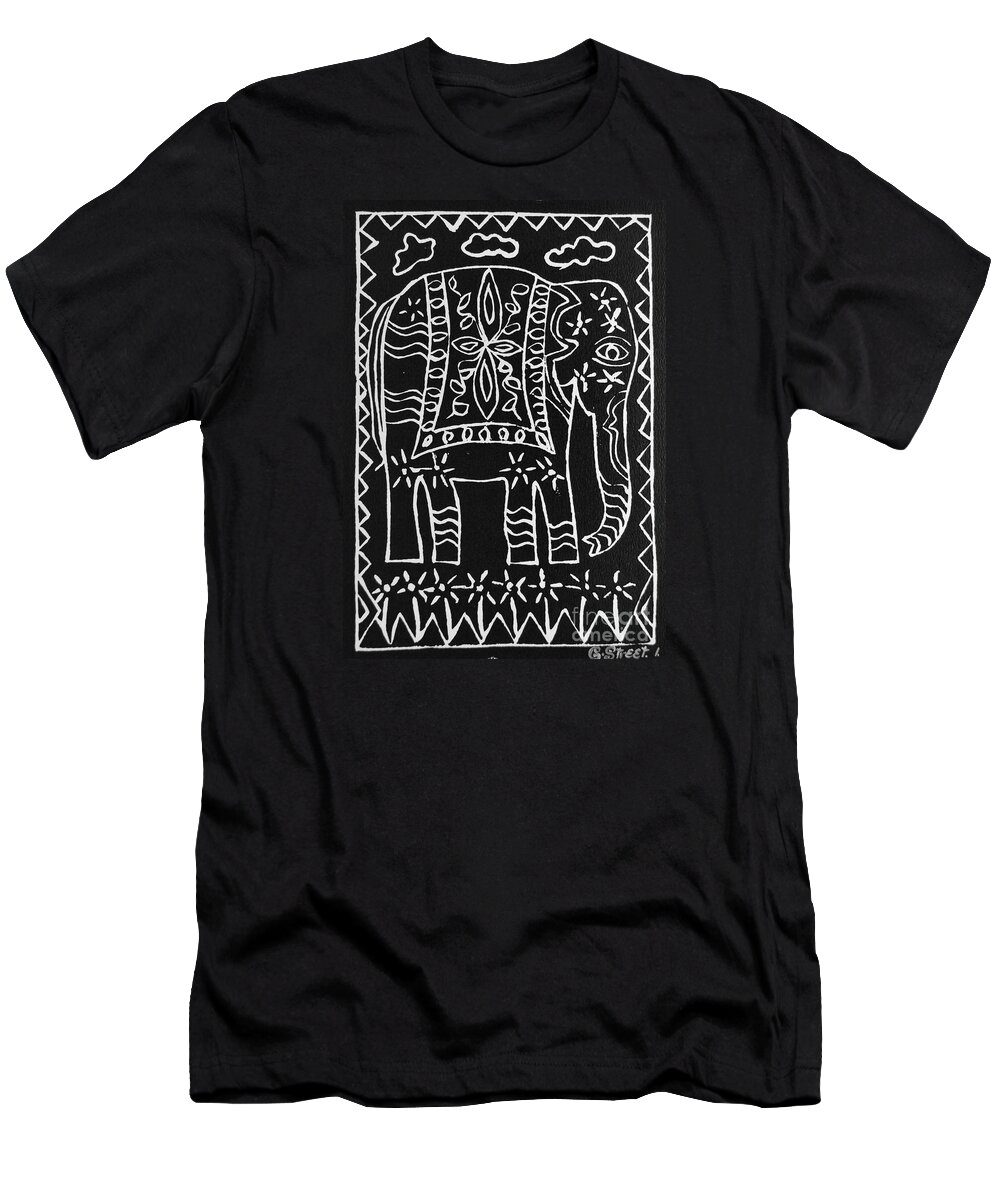 Lino Cut T-Shirt featuring the relief Decorated Elephant by Caroline Street