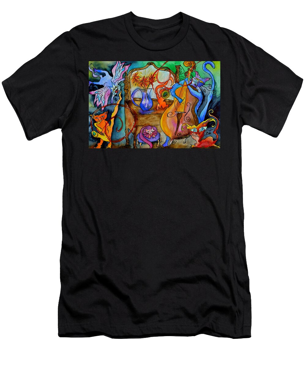Cats T-Shirt featuring the painting Demon Cats by Beverley Harper Tinsley