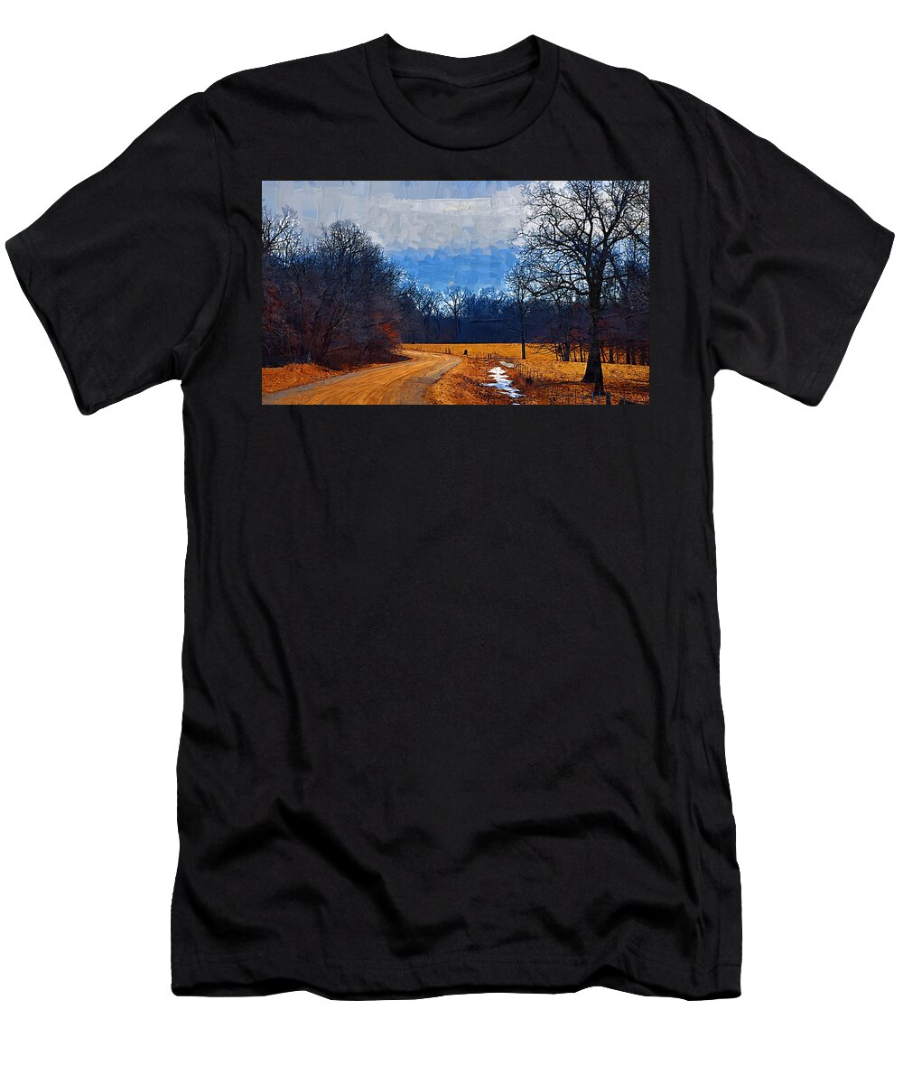 Country T-Shirt featuring the painting Dirt Road by Kirt Tisdale