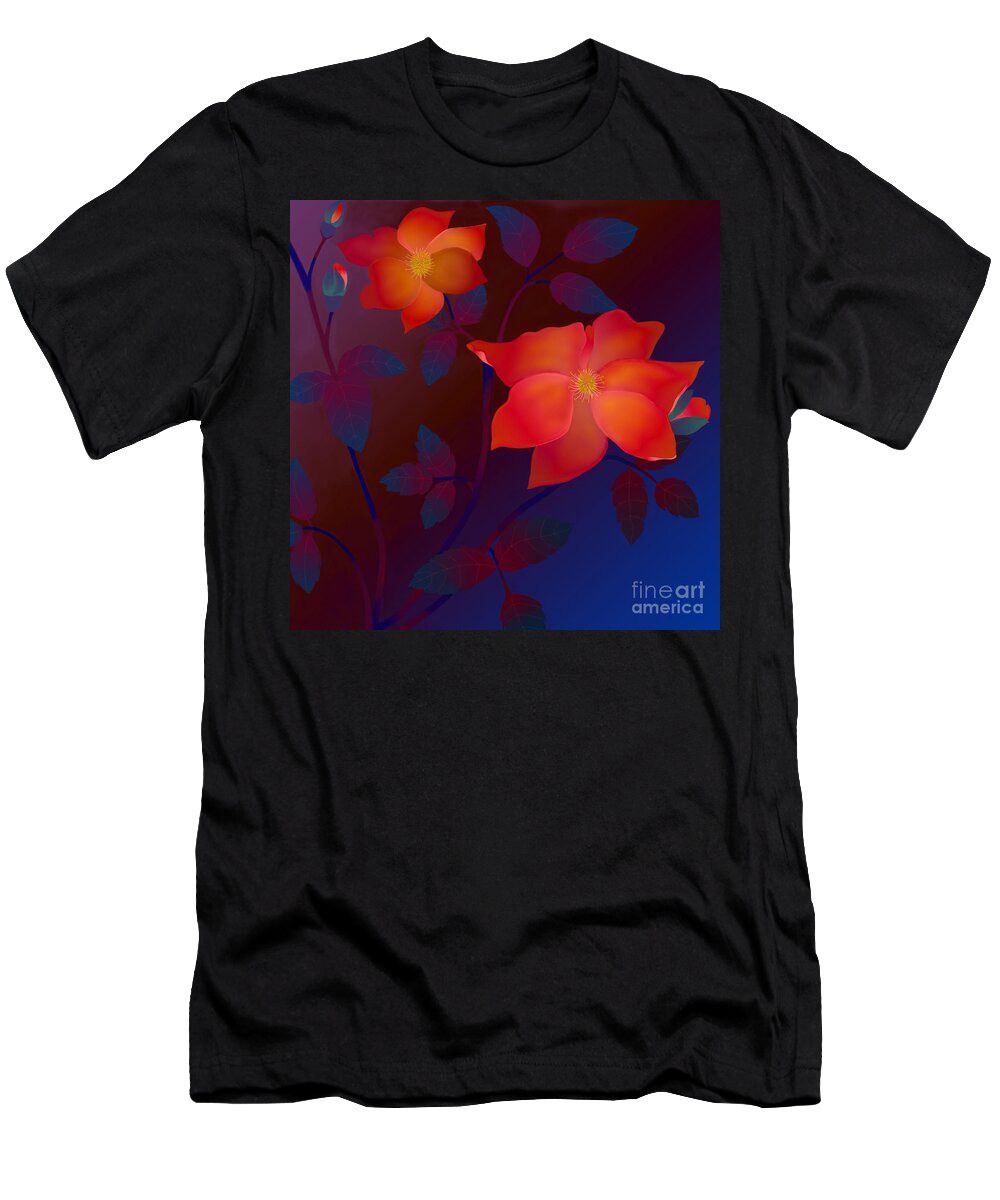 Wild Rose Painting T-Shirt featuring the digital art Dreaming Wild Roses by Latha Gokuldas Panicker