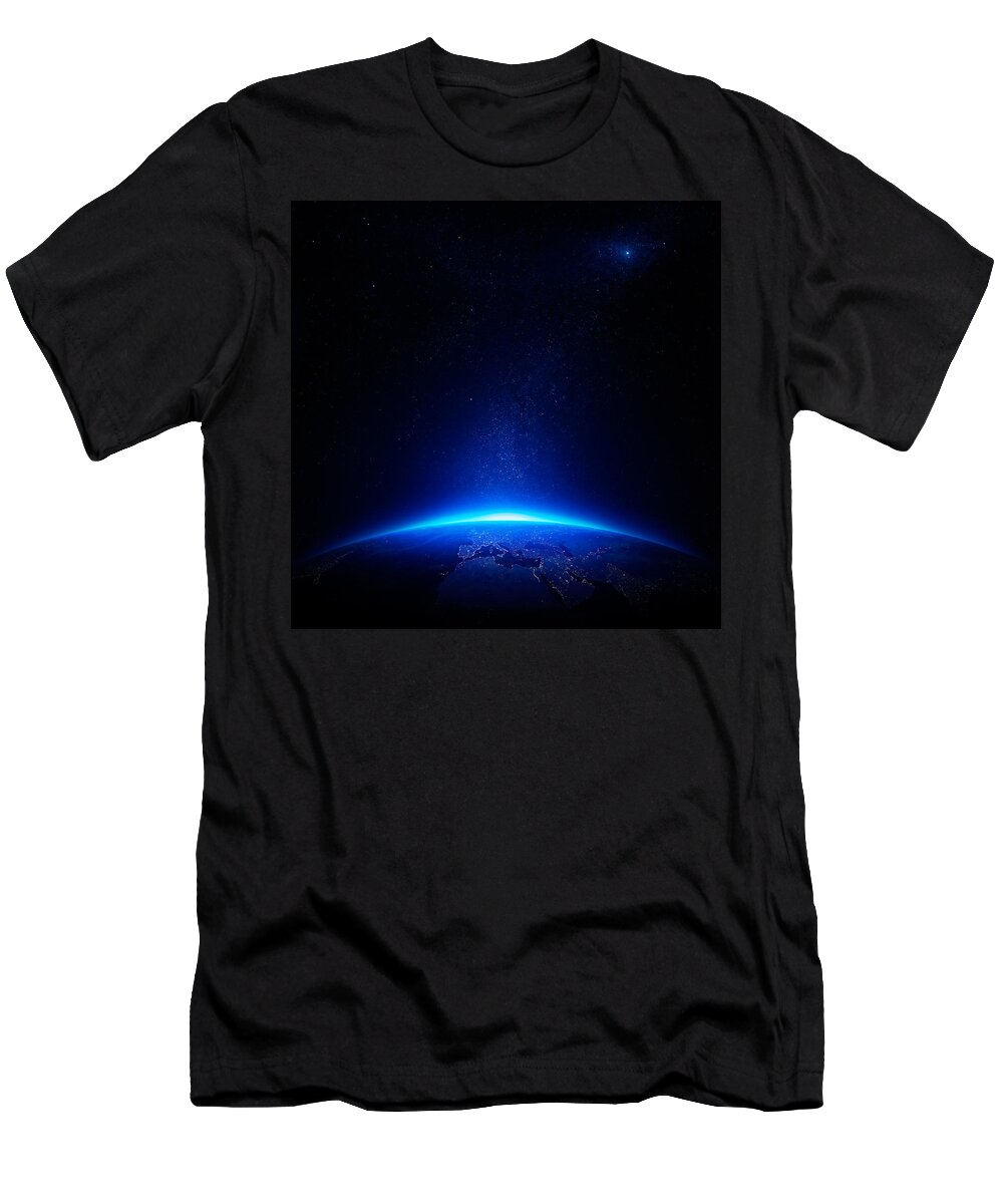 Earth T-Shirt featuring the photograph Earth at night with city lights by Johan Swanepoel