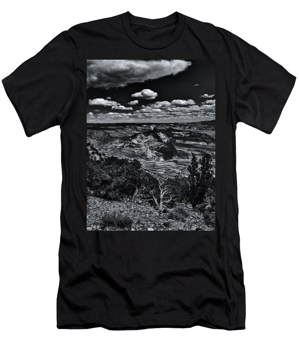 Colorado T-Shirt featuring the photograph Echo Park from the Ridge Black and White by Joshua House