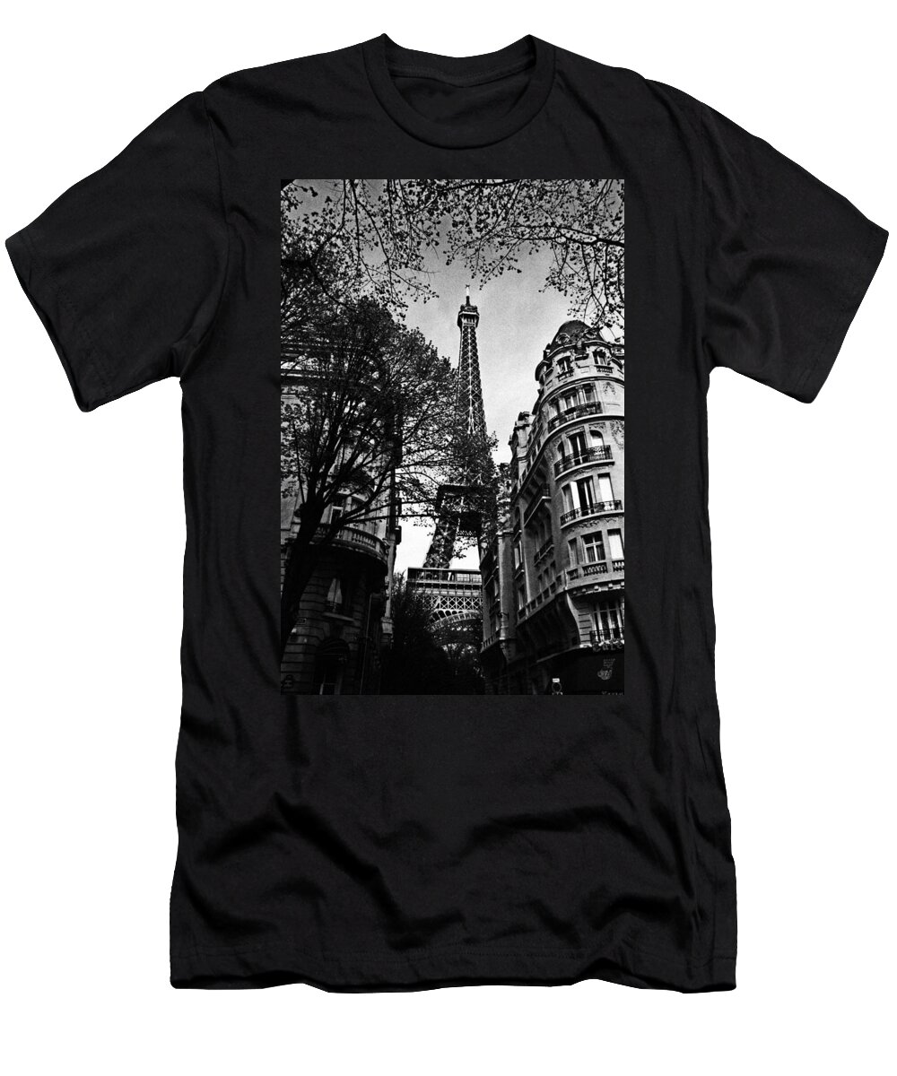 Vintage Eiffel Tower T-Shirt featuring the photograph Eiffel Tower Black and White by Andrew Fare