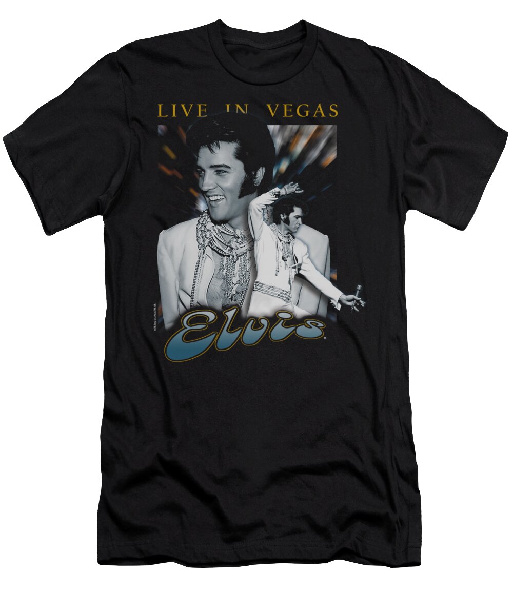 Elvis T-Shirt featuring the digital art Elvis - Live In Vegas by Brand A