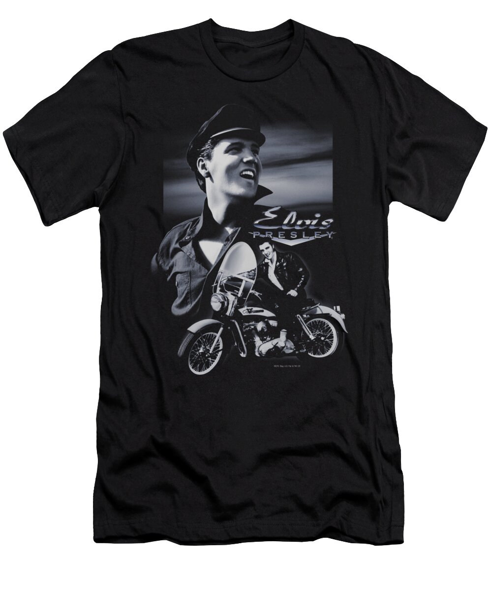  T-Shirt featuring the digital art Elvis - Motorcycle by Brand A