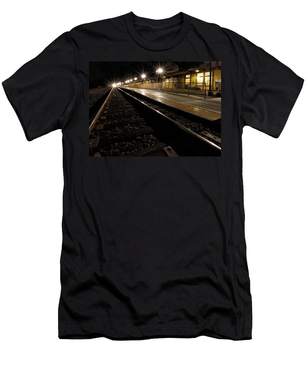 Train T-Shirt featuring the photograph Evening Freight Through Chico by Robert Woodward
