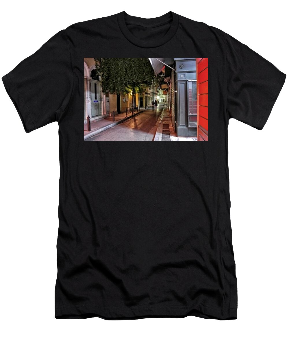 Architectural Elements T-Shirt featuring the painting Evening Stroll in Athens Greece by Diane Strain