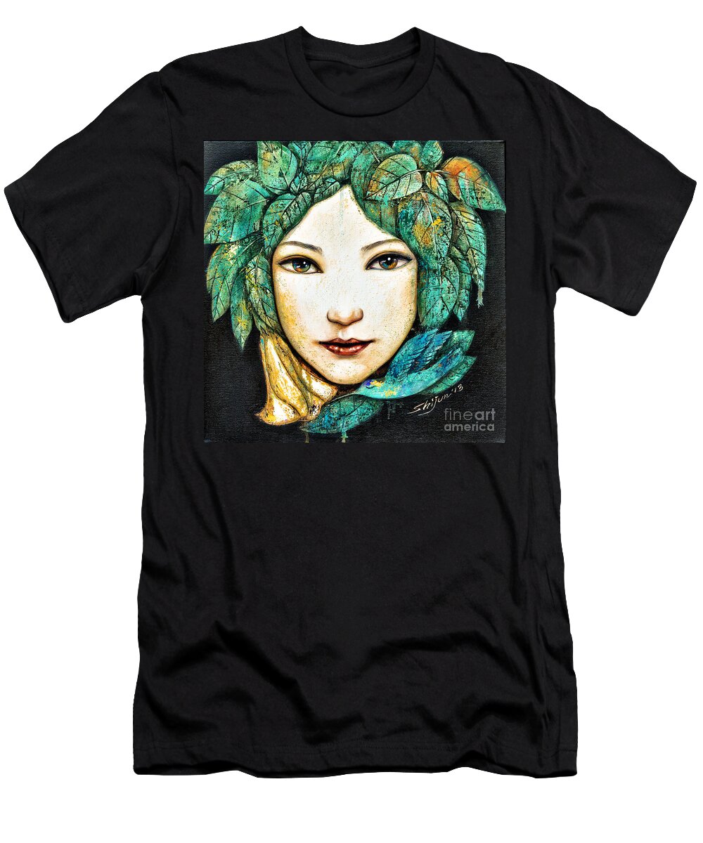 Shijun T-Shirt featuring the painting Eyes of the Forest by Shijun Munns