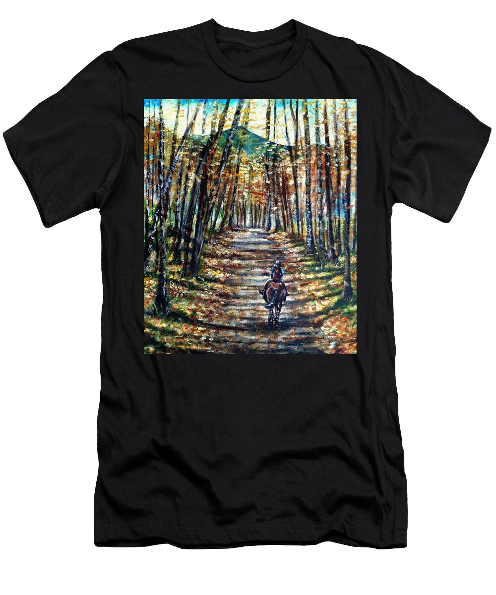 Horse T-Shirt featuring the painting Fall Ride by Shana Rowe Jackson