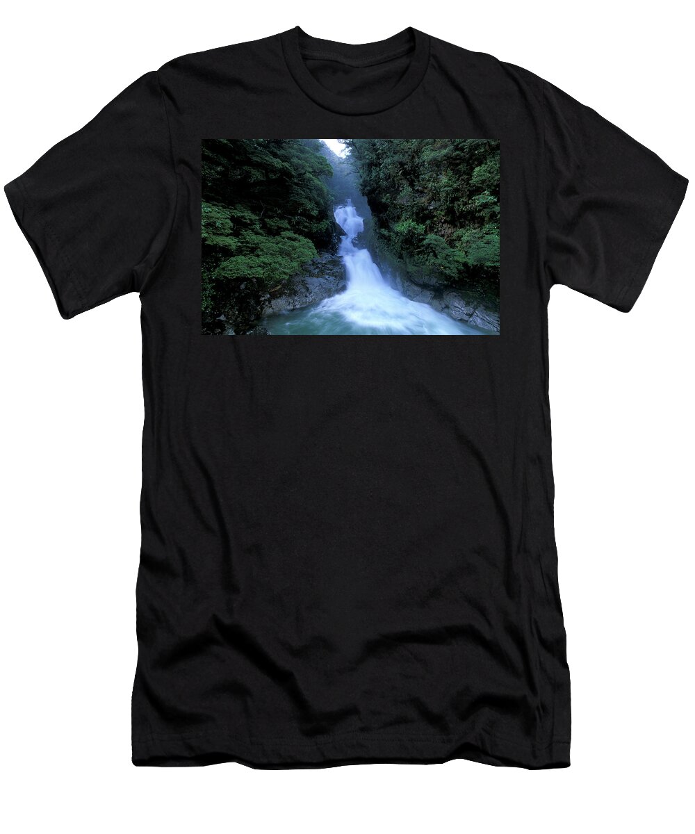 Blurred Motion T-Shirt featuring the photograph Falls Creek, Fiordland National Park by Christian Heeb