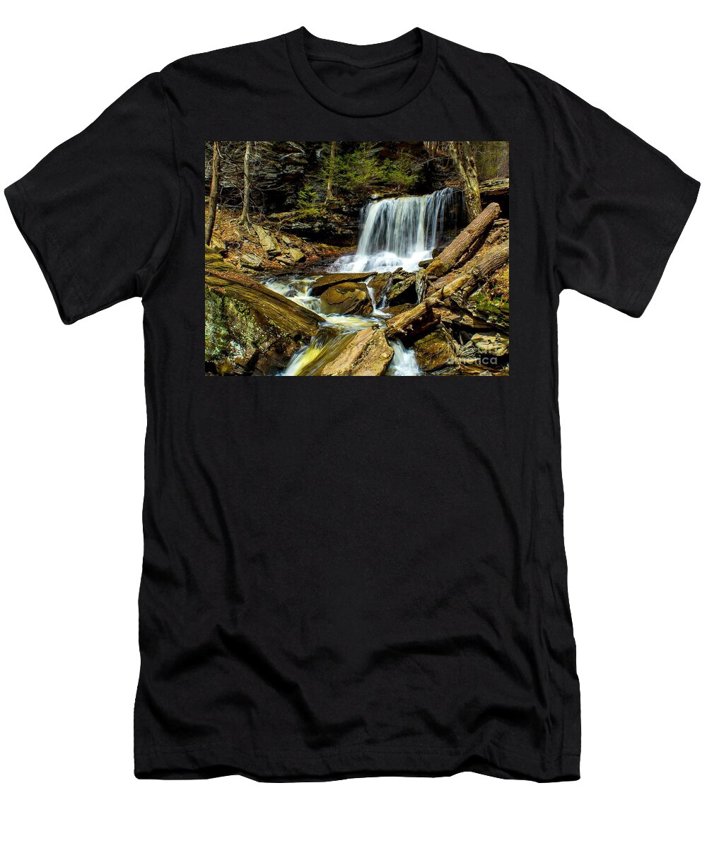 Waterfall T-Shirt featuring the photograph Falls in the Woods by Nick Zelinsky Jr