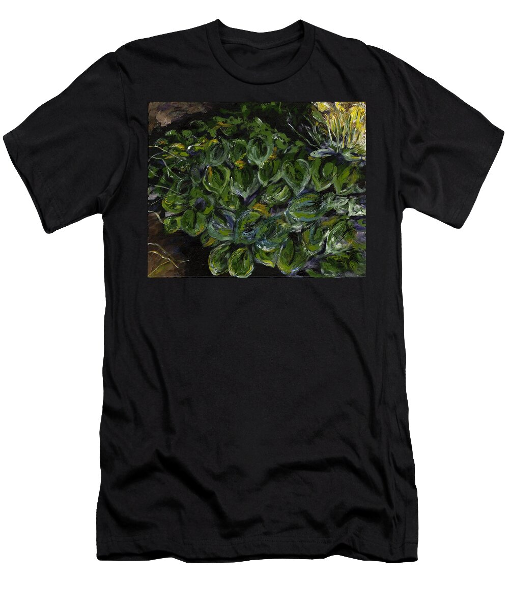 Green Leaves T-Shirt featuring the painting Farm Pond by Alice Faber