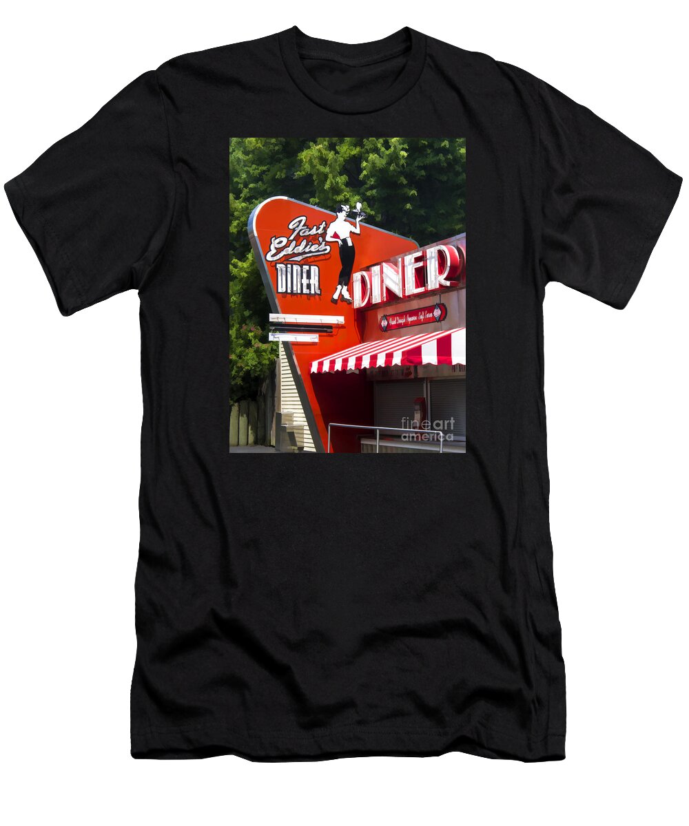 Diner T-Shirt featuring the painting Fast Eddies Diner Art Deco Fifties by Edward Fielding