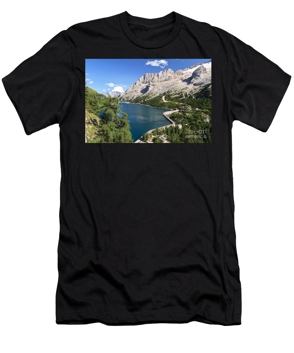 Alpine T-Shirt featuring the photograph Fedaia pass with lake by Antonio Scarpi