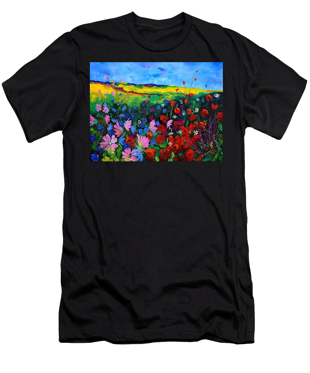 Poppies T-Shirt featuring the painting Field flowers by Pol Ledent