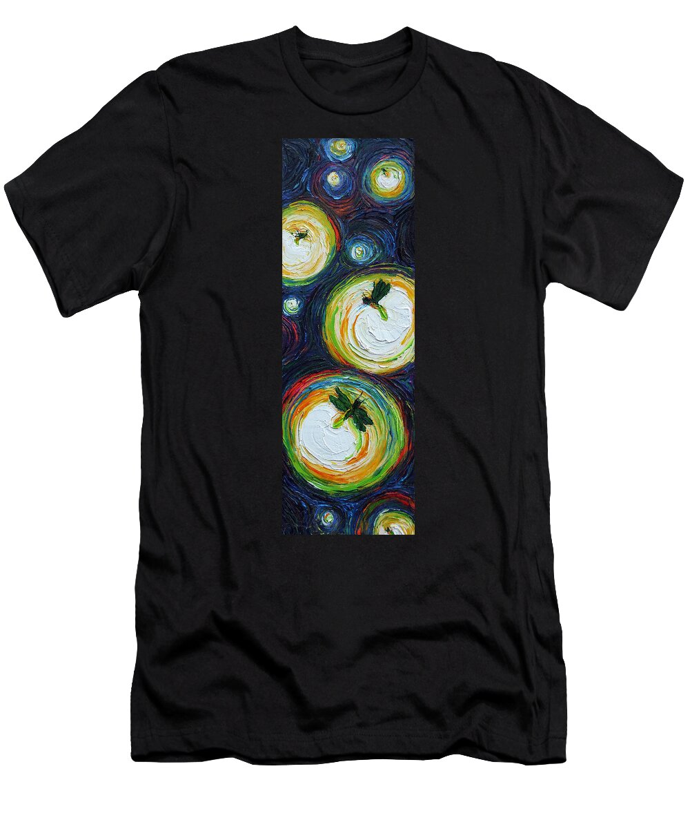 Night T-Shirt featuring the painting Fireflies at Night by Paris Wyatt Llanso