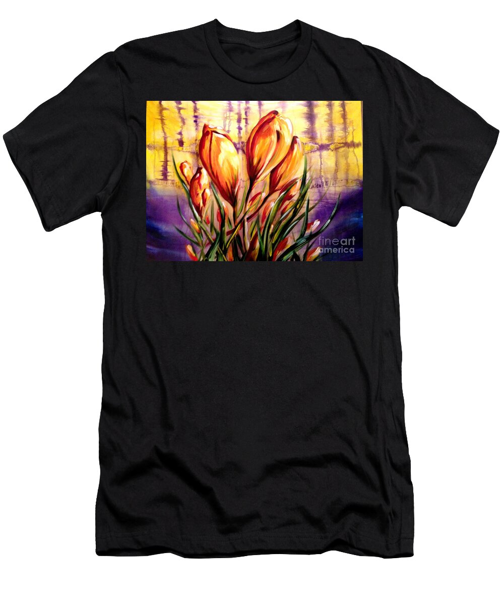 Spring T-Shirt featuring the painting First Blooms Of Spring by Karen Ferrand Carroll