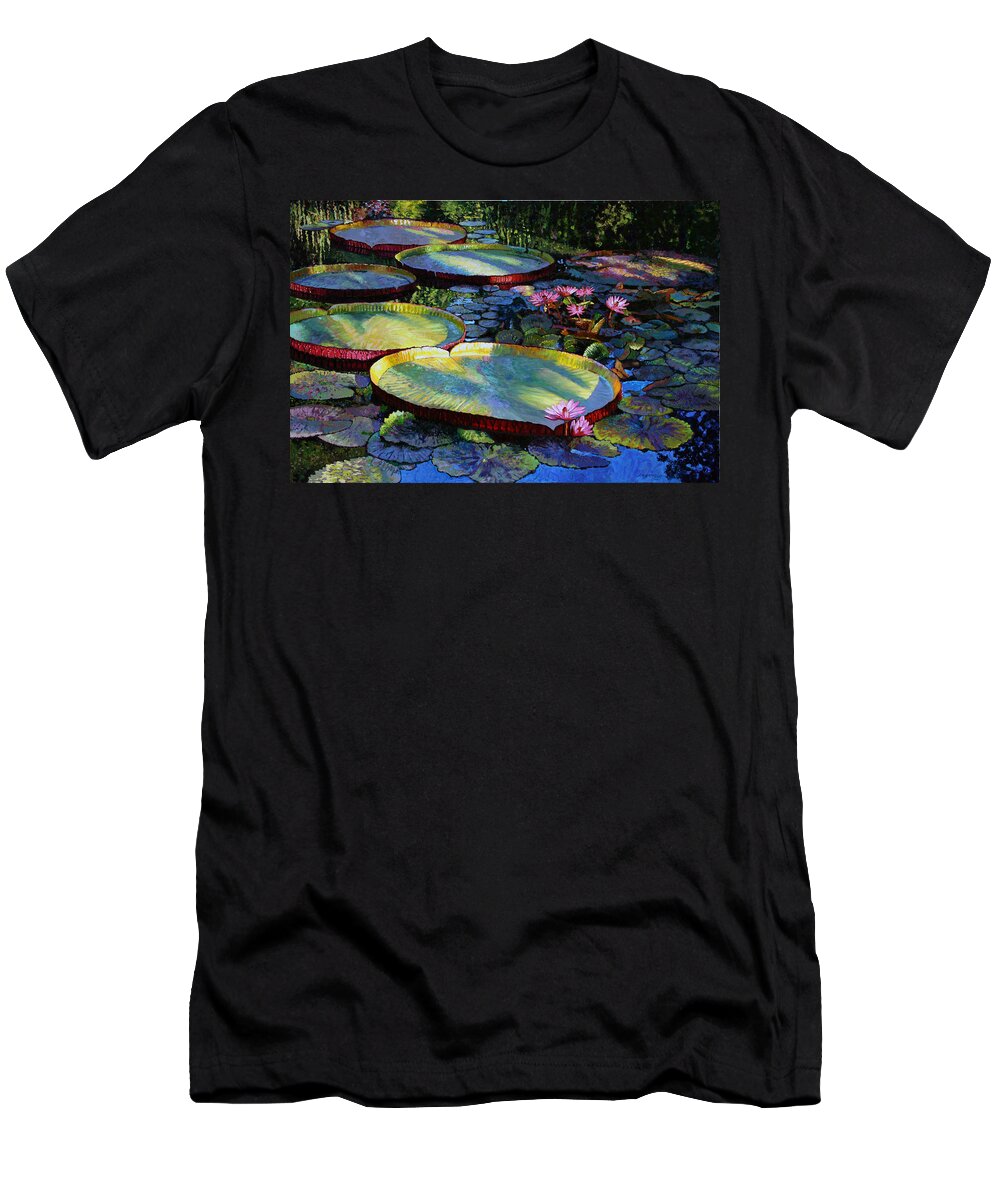 Garden Pond T-Shirt featuring the painting First Morning Light by John Lautermilch