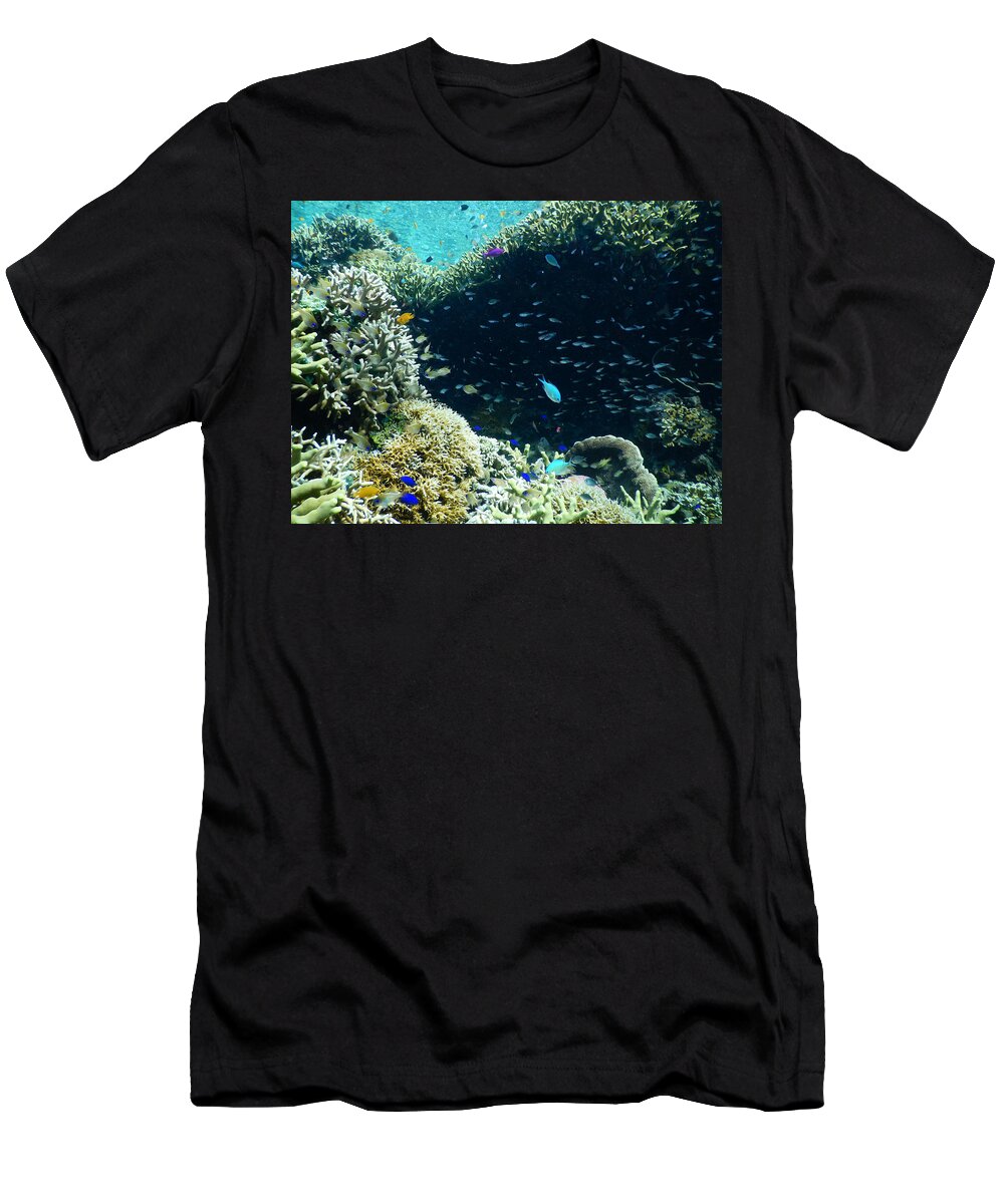 Acropora T-Shirt featuring the photograph Fish In Coral Grotto by Carleton Ray