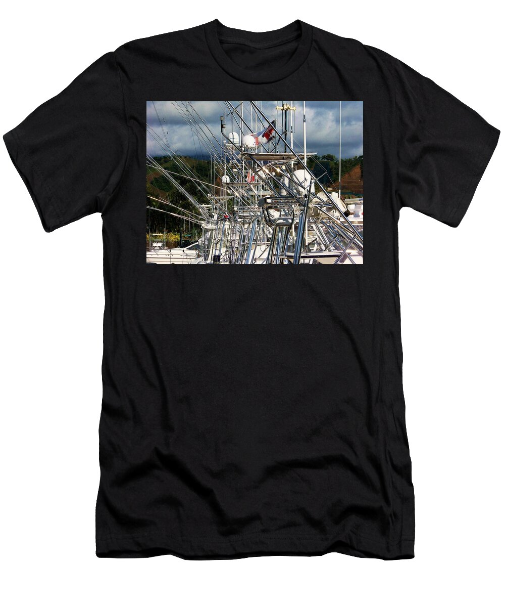 Nautical Boat Towers T-Shirt featuring the photograph Fishing Fury by Karen Wiles