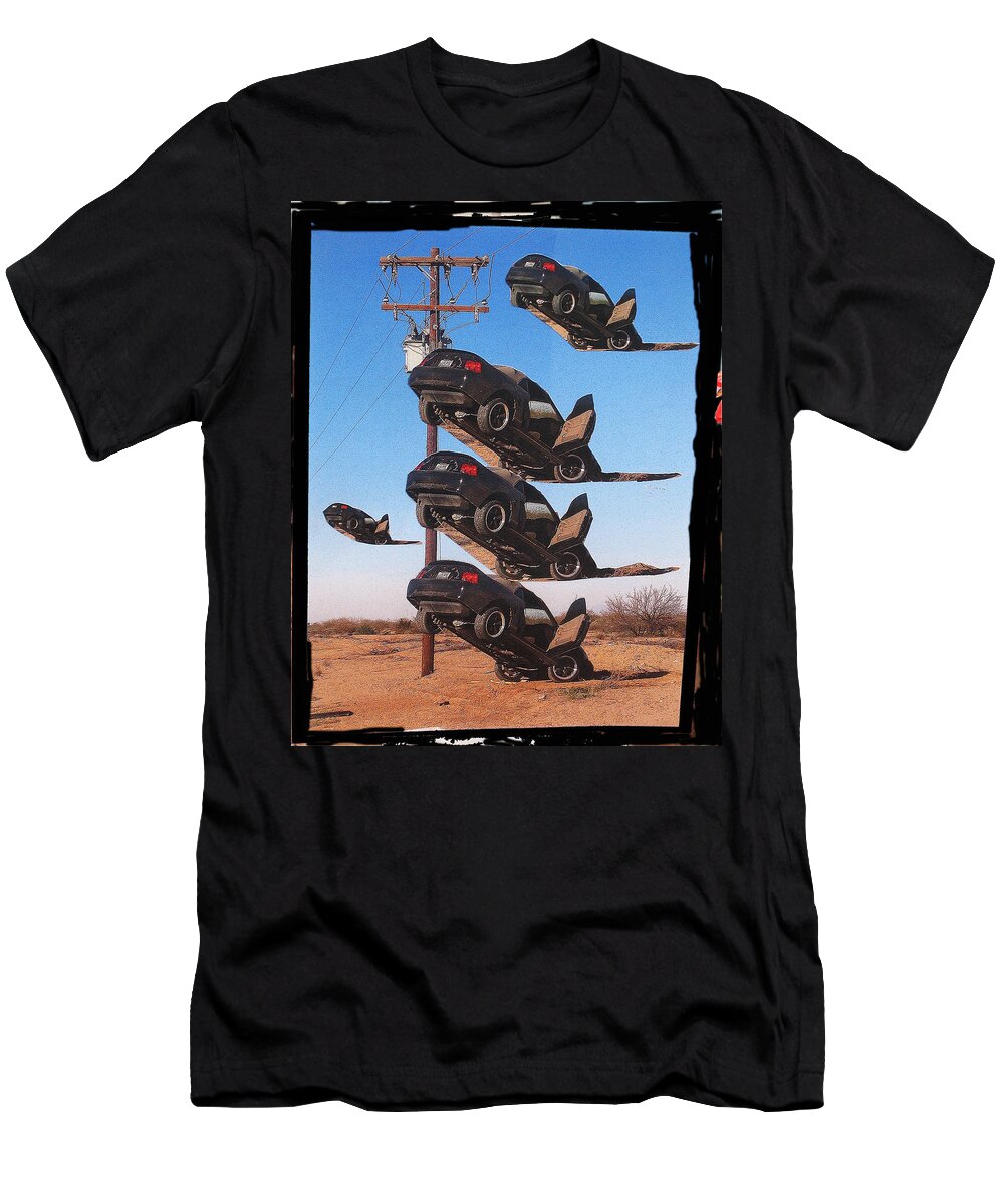 Five Suspended Cars Collage Arizona City Arizona T-Shirt featuring the photograph Five suspended cars collage Arizona City Arizona 2005-2010 by David Lee Guss